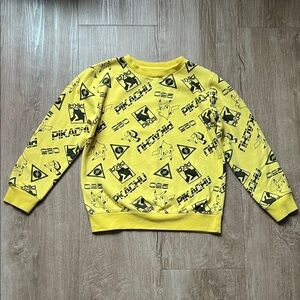 Pokemon Yellow & Black Pikachu Allover Print Kids Sweatshirt Size Medium